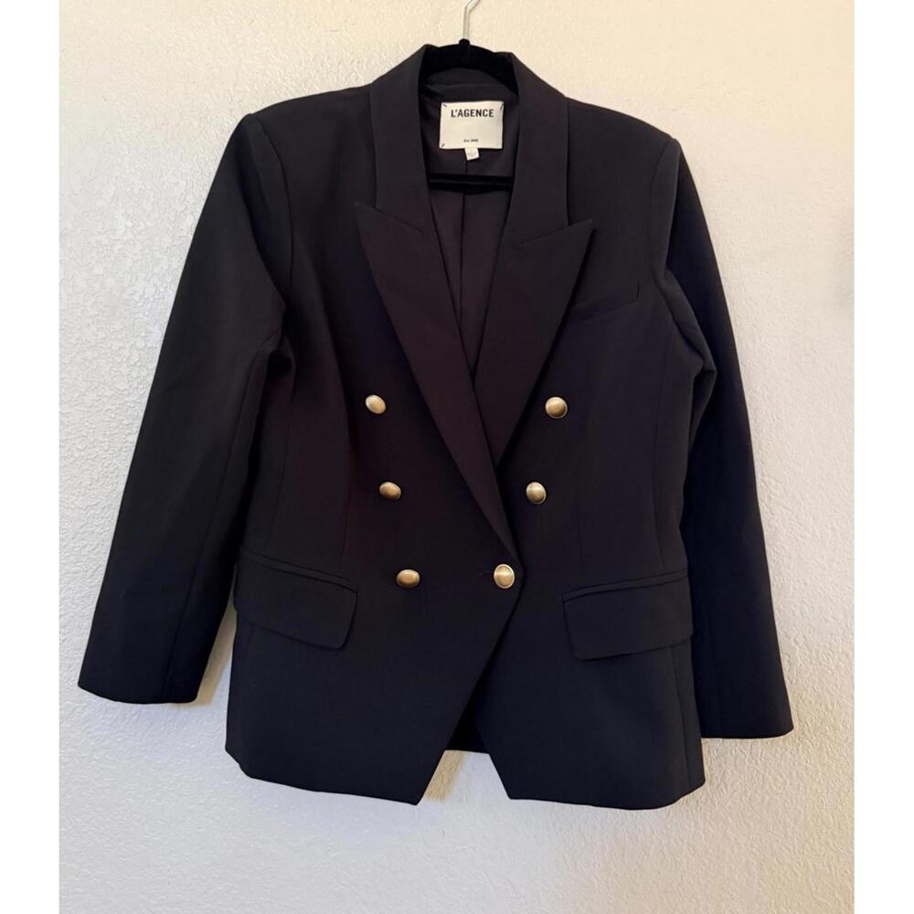 New L’’Agence Kenzie double breasted blazer in black gold buttons Sz 14 $675 - Picture 5 of 10